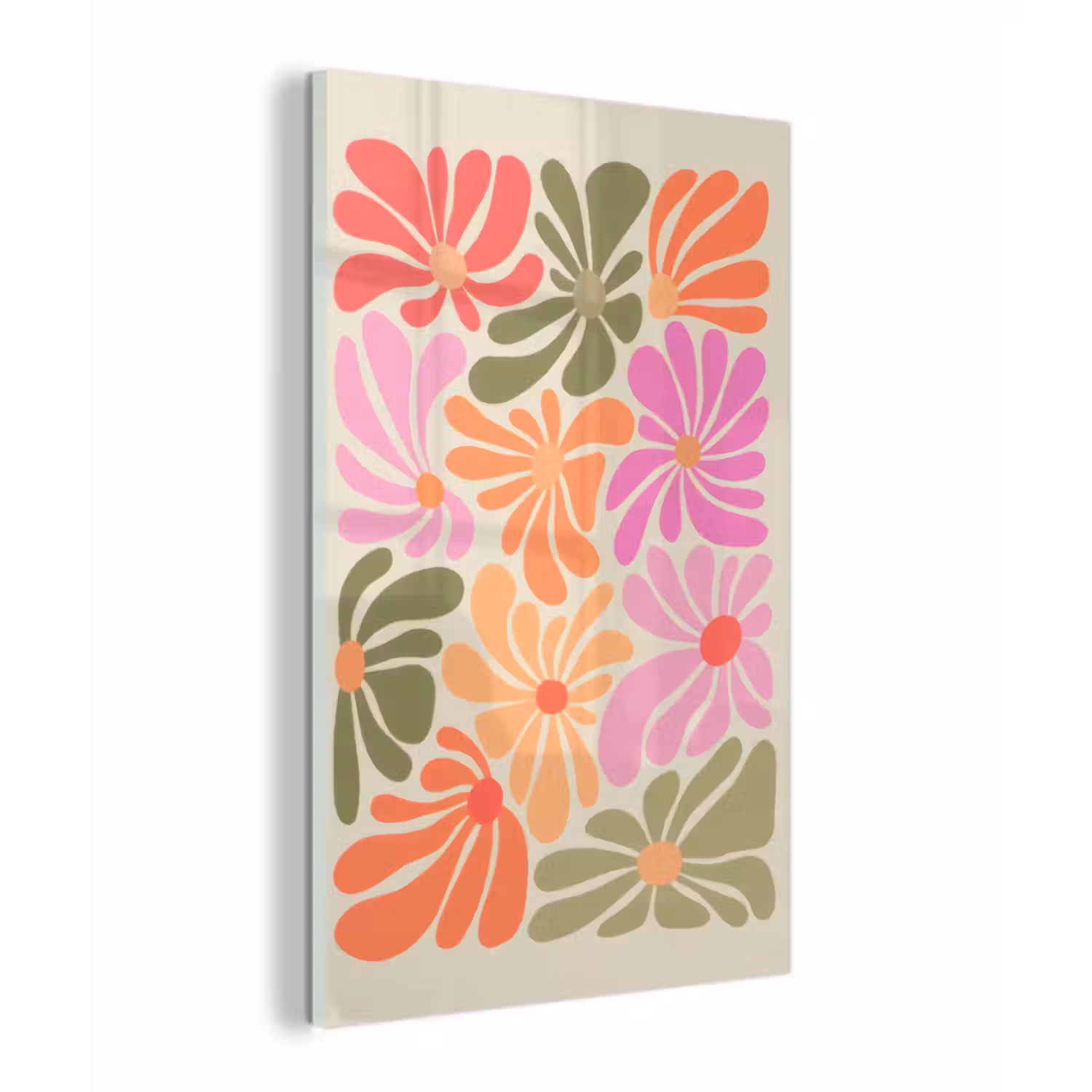 Glas schilderij - Bloemvormen - Retro - Kleurrijk