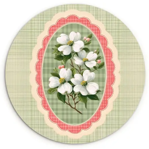 Bloemen - Illustratie - Geruit - Groen Wandcirkel plexiglas klein -3d