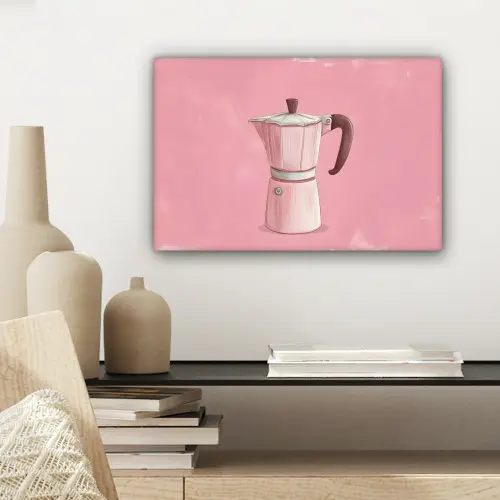 Roze - Mokkapot - Illustratie - Koffie canvas 2cm klein -sfeer6