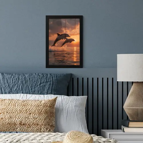 Dolfijnen - Zee - Realistisch fotolijst zwart zonder passe partout klein -sfeer3