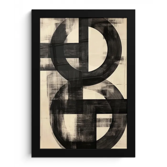 Cirkels - Balken - Zwart - Abstract fotolijst zwart zonder passe partout klein -3d