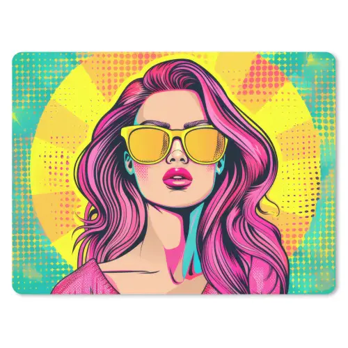 Zonnebril - Vrouw - Zonnig - Geel muismat rubber klein -3d