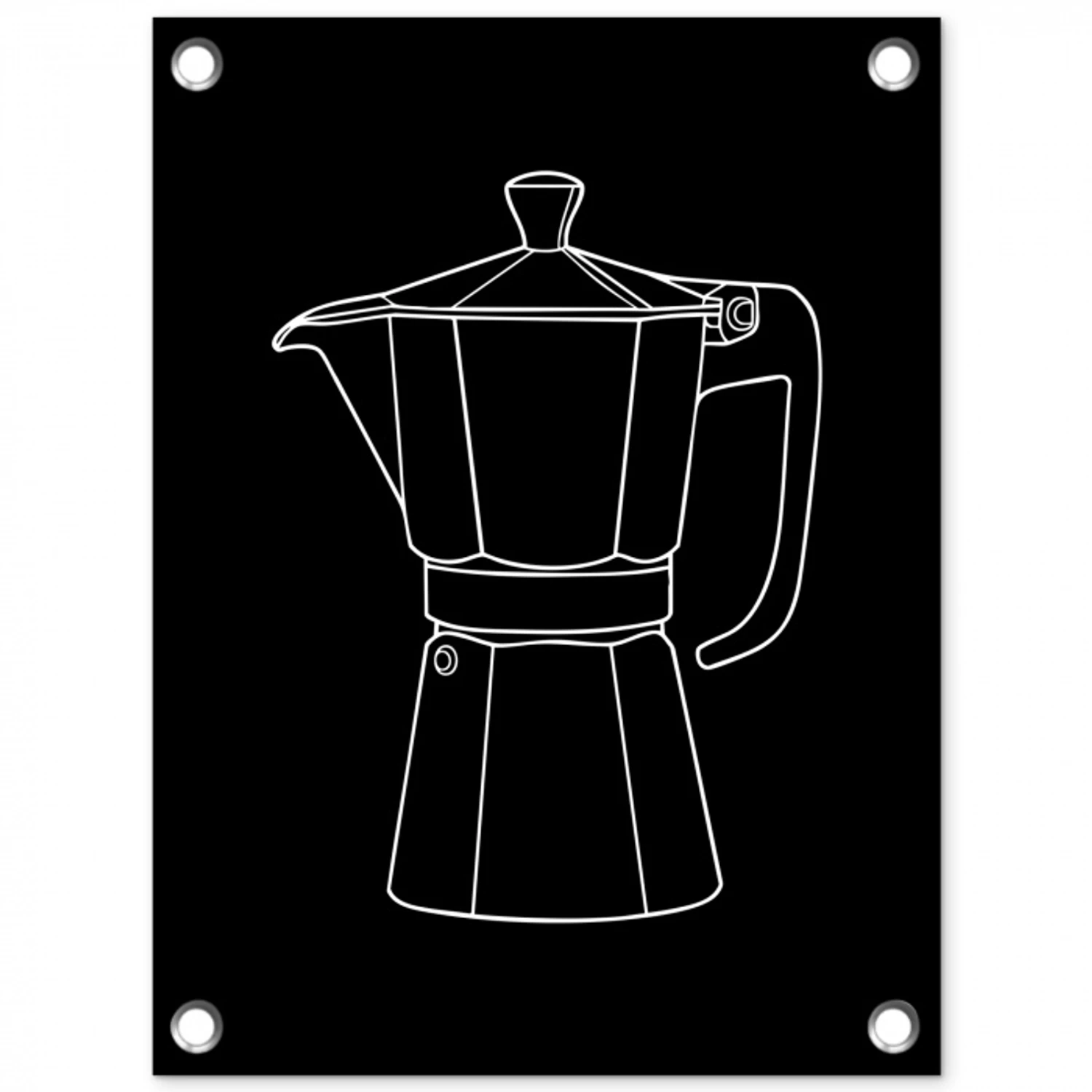 Mokkapot - Zwart - Wit - Lijntekening tuinposter los doek klein -3d