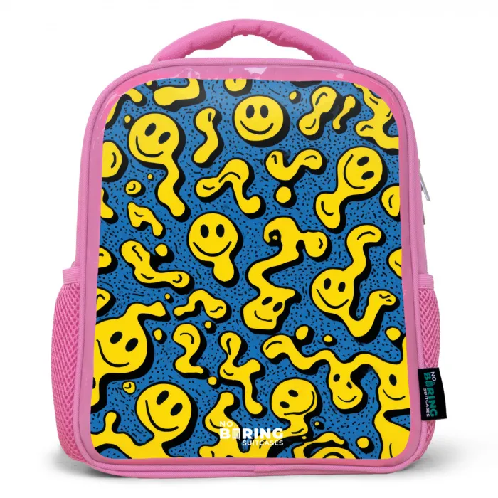 Smiley - Blauw - Geel Kinderrugzak - Roze middel -3d