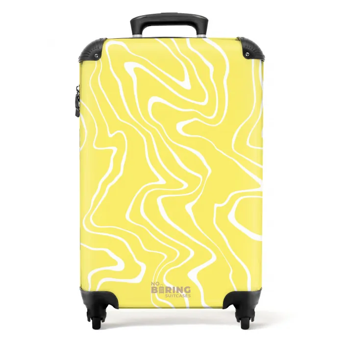 Gele achtergrond met abstracte witte lijnen NBS - Handbagage koffer - Kinderen Unisex middel -productfoto_recht