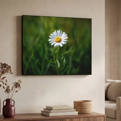 Wit - Madeliefje - Bloem - Gras Textielframe - compleet frame klein -sfeer3