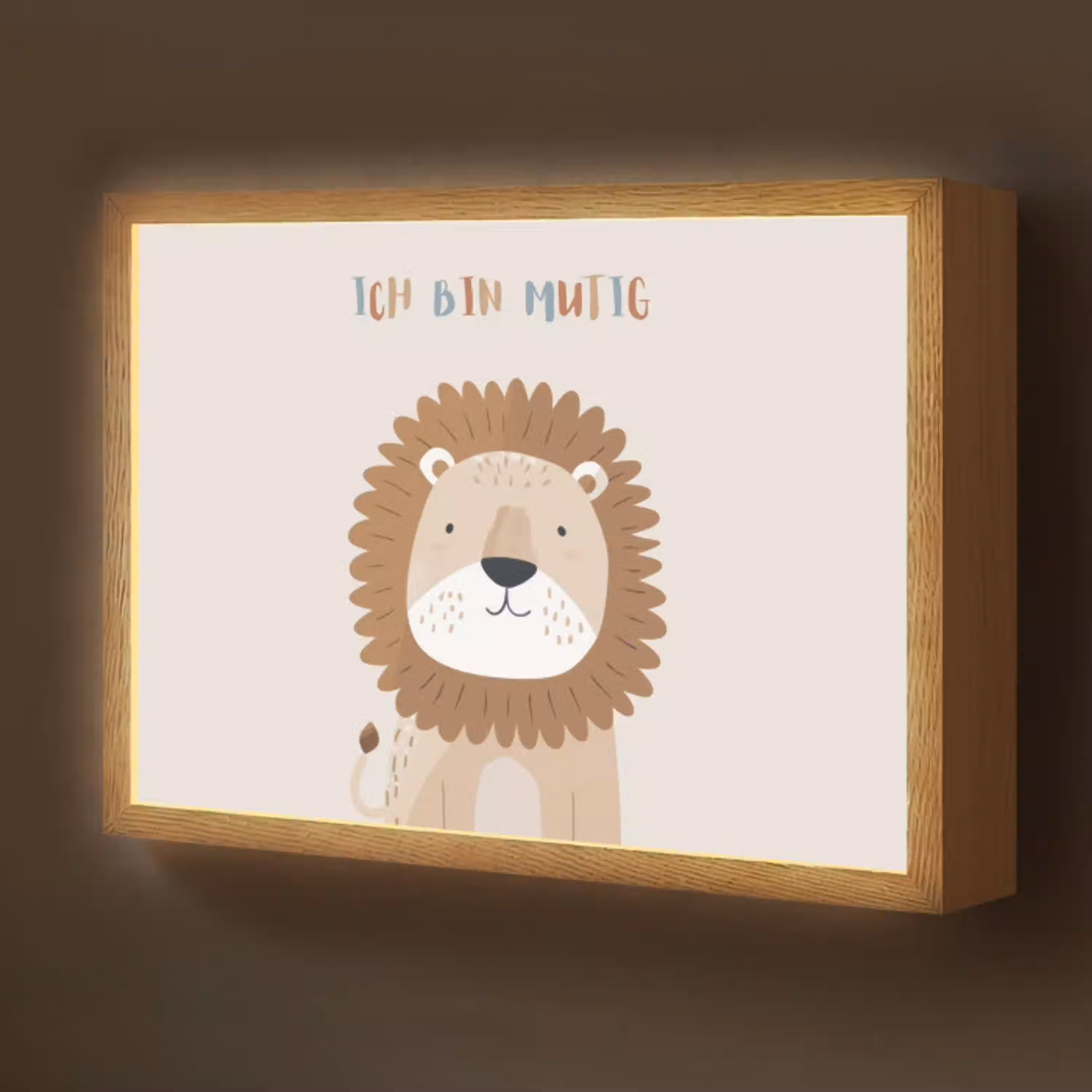 Leeuw - Beige - Dier - Moedig - Quote Light Box met batterij (Wandlamp kind) middel -z3d_website