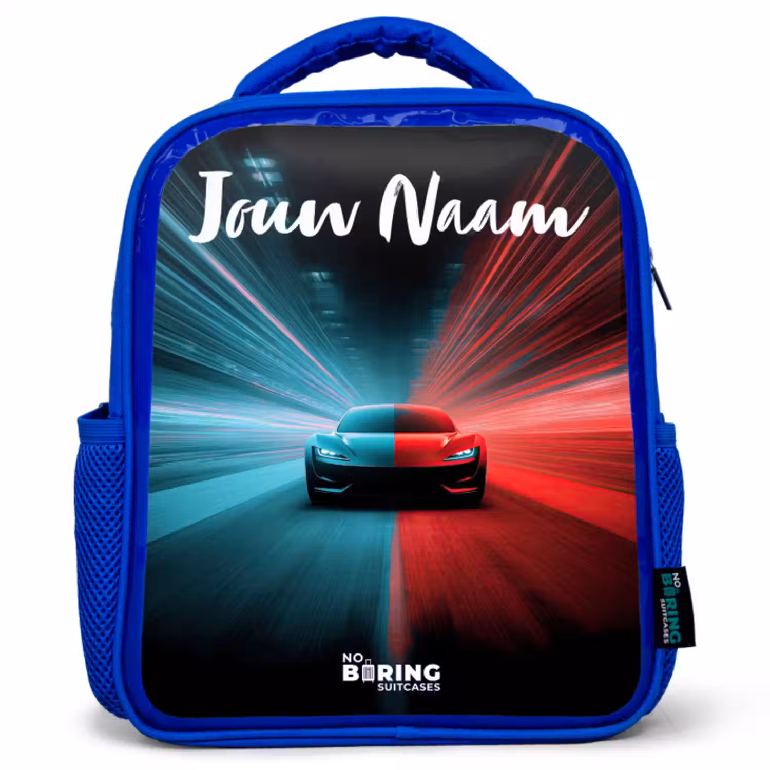 Kinderrugzak met naam - Blauw - Sportauto - Blauw - Neon - Stad
