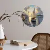 Zeilboot - Zon - Pier - Hout Wandcirkel behangsticker klein -sfeer3