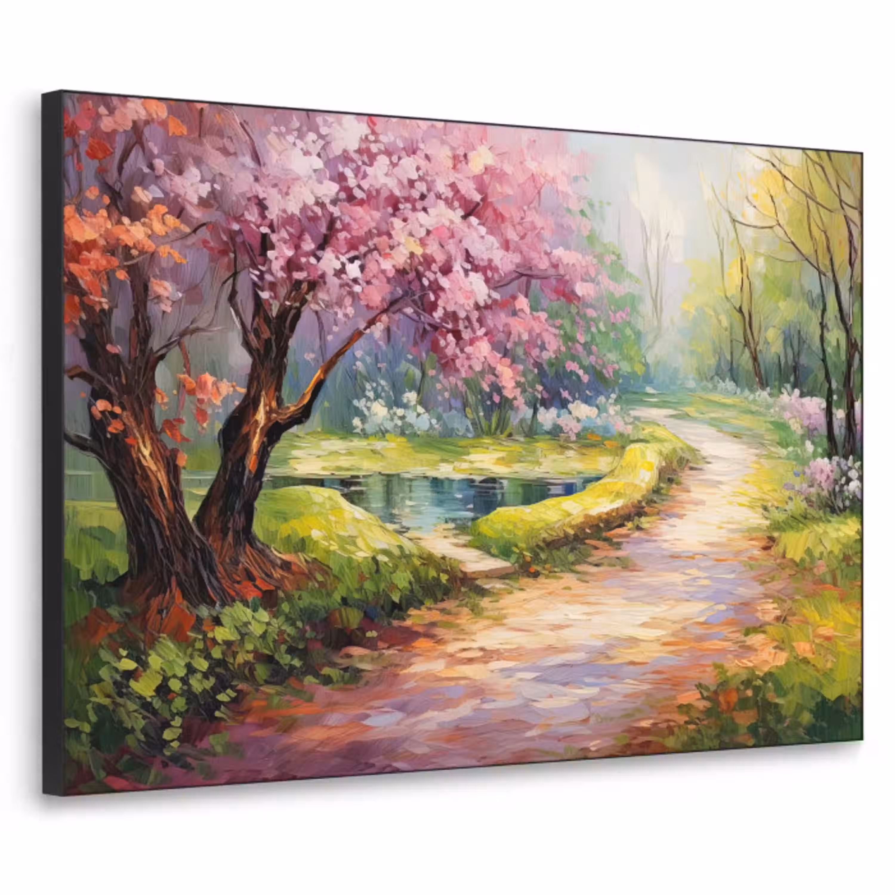 Watercolor - Natuur - Bomen - Kunst - Bloemen Textielframe zwart klein -3d