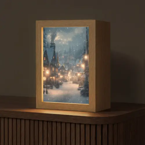 Winterdorp - Sneeuw - Donker Light Box met kabel (Tafellamp) klein -z3d_website