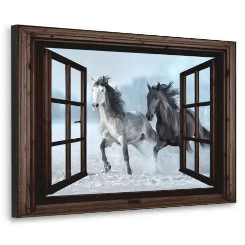Paarden - Winter - Dieren - Natuur - Doorkijk Textielframe - compleet frame klein -3d