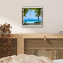 Doorkijk - Boom - Zee - Palmboom - Heuvels - Strand - Blauw aluminium wit klein -sfeer3
