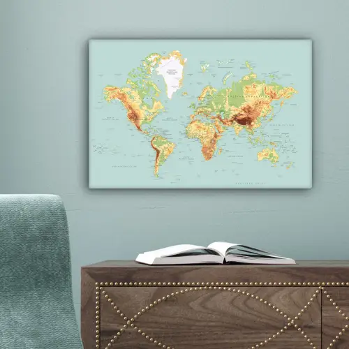 Wereldkaart - Realistisch - Blauw canvas 2cm klein -sfeer4