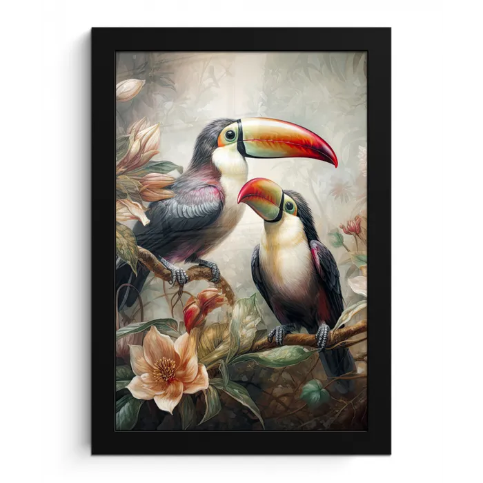 Toekan - Vogels - Bloemen - Jungle fotolijst zwart zonder passe partout klein -3d