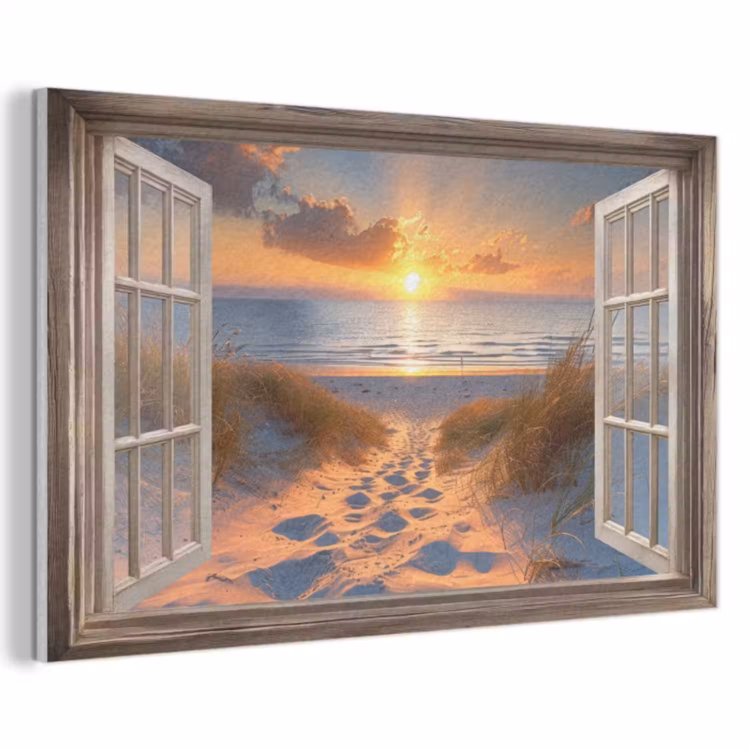 Akoestisch schilderij - Doorkijk - Strand - Duinen - Zonsondergang