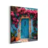 Deur - Hout - Bloemen - Blauw aluminium wit klein -3d