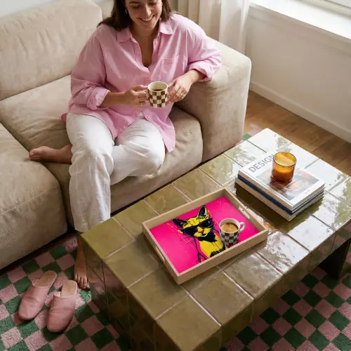 Kat - Art - Zonnebril - Roze Dienblad Rechthoek middel -sfeer3