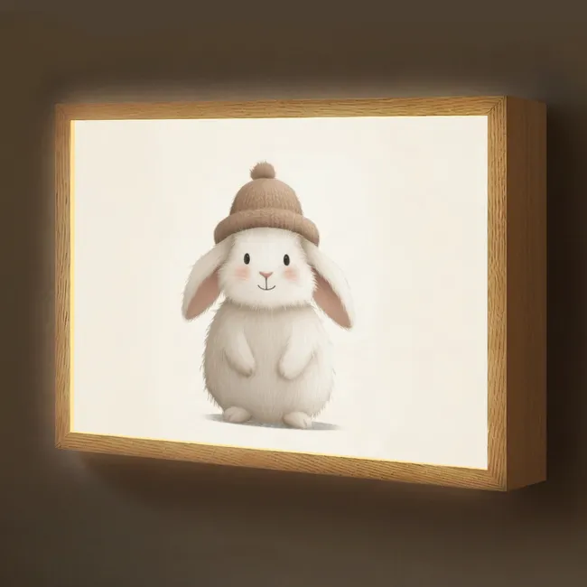 Lightbox - Wandlamp kinderkamer - Konijn - Muts - Oren - Beige
