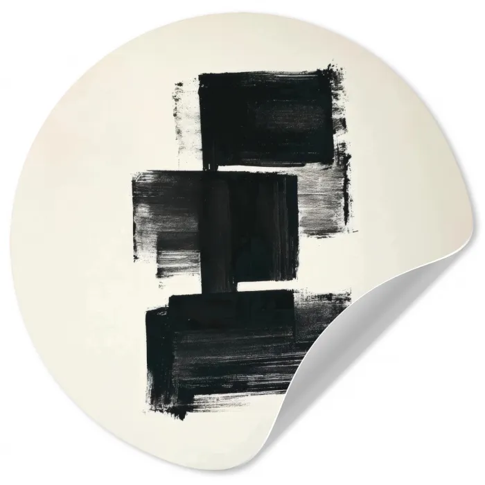 Rechthoeken - Penseelstreken - Abstract - Zwart Wandcirkel behangsticker klein -3d