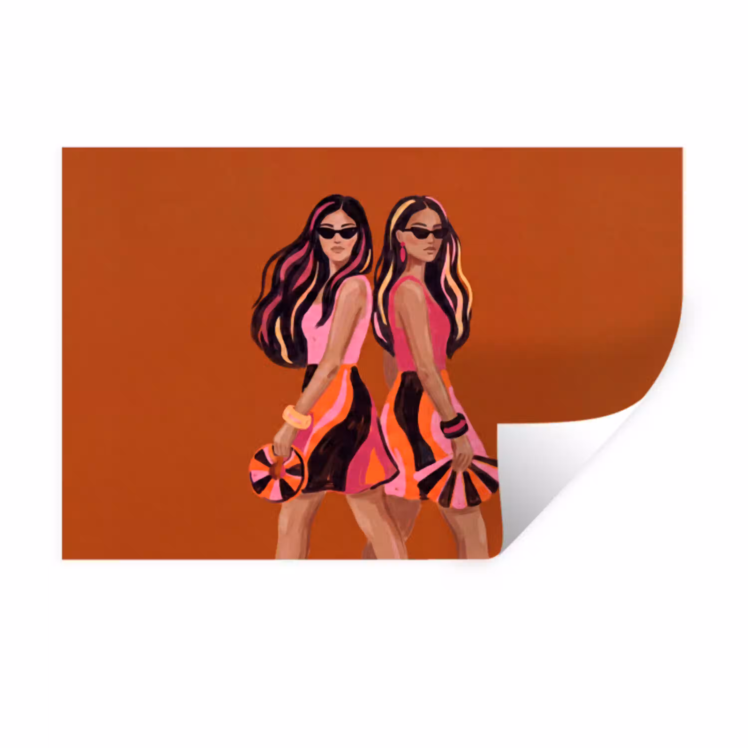 Mensen - Duo - Mode - Illustratie - Kleurrijk Muursticker klein -3d