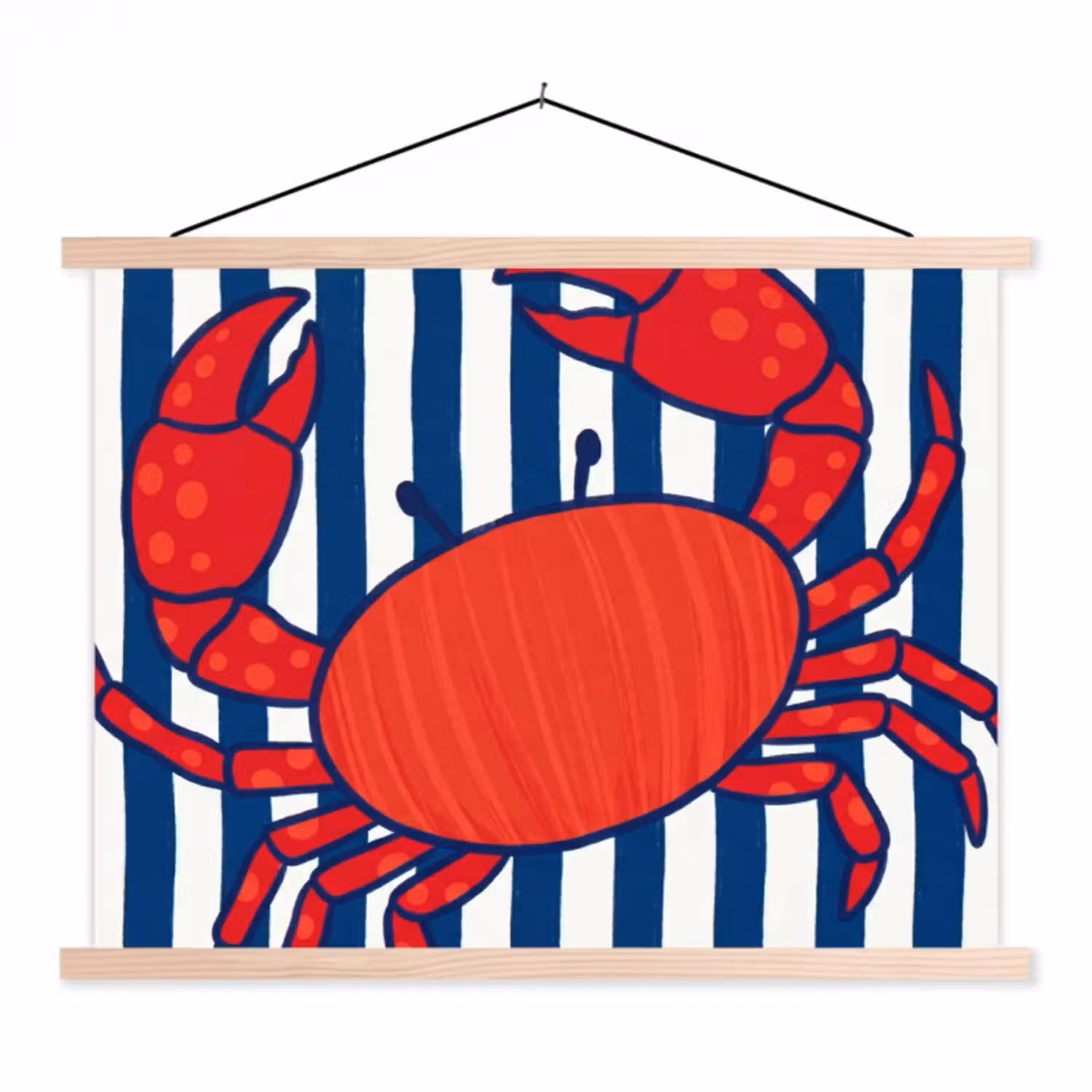 Krab - Strepen - Zeeleven - Illustratie - Rood textielposter latten blank klein -3d