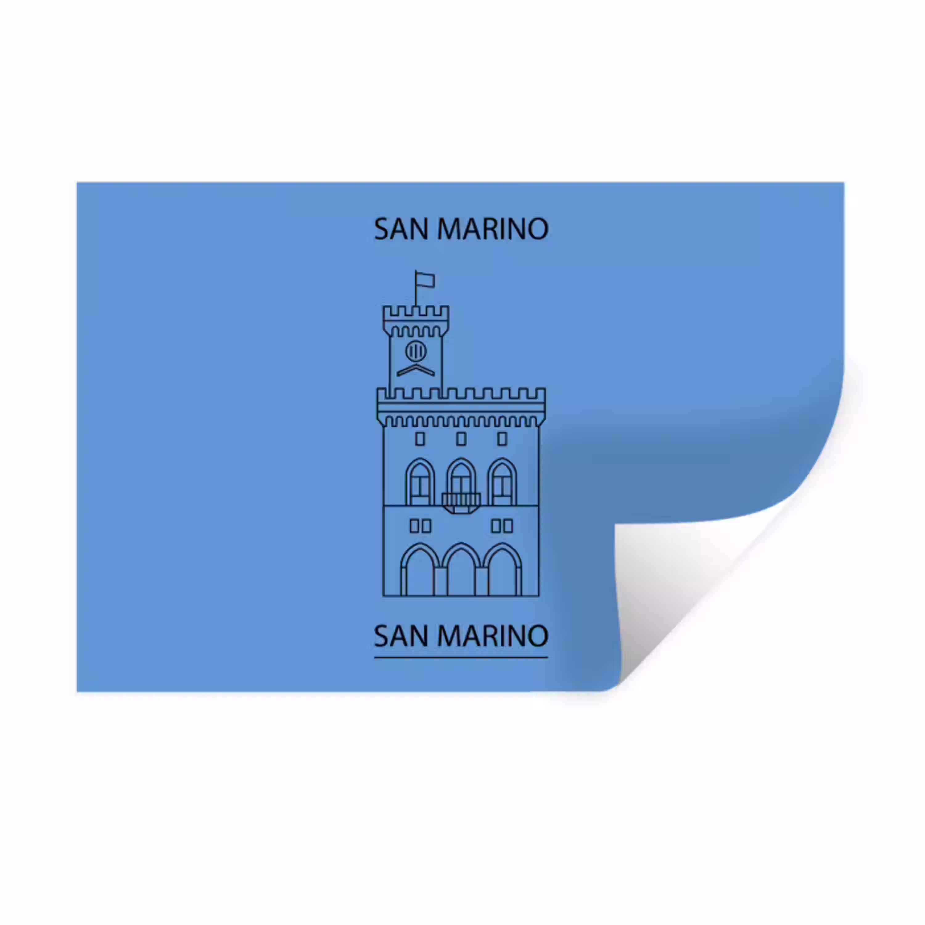 Gebouw - San Marino - Architectuur - Lijntekening - Blauw Muursticker klein -3d