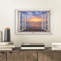 Doorkijk - Zee - Strand - Zonsondergang - Blauw aluminium wit klein -sfeer1