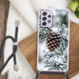 Dennenappel - Tak - Sneeuw - Winter - Sfeervol Hoesje Samsung Galaxy A52 5G met koord klein -sfeer4
