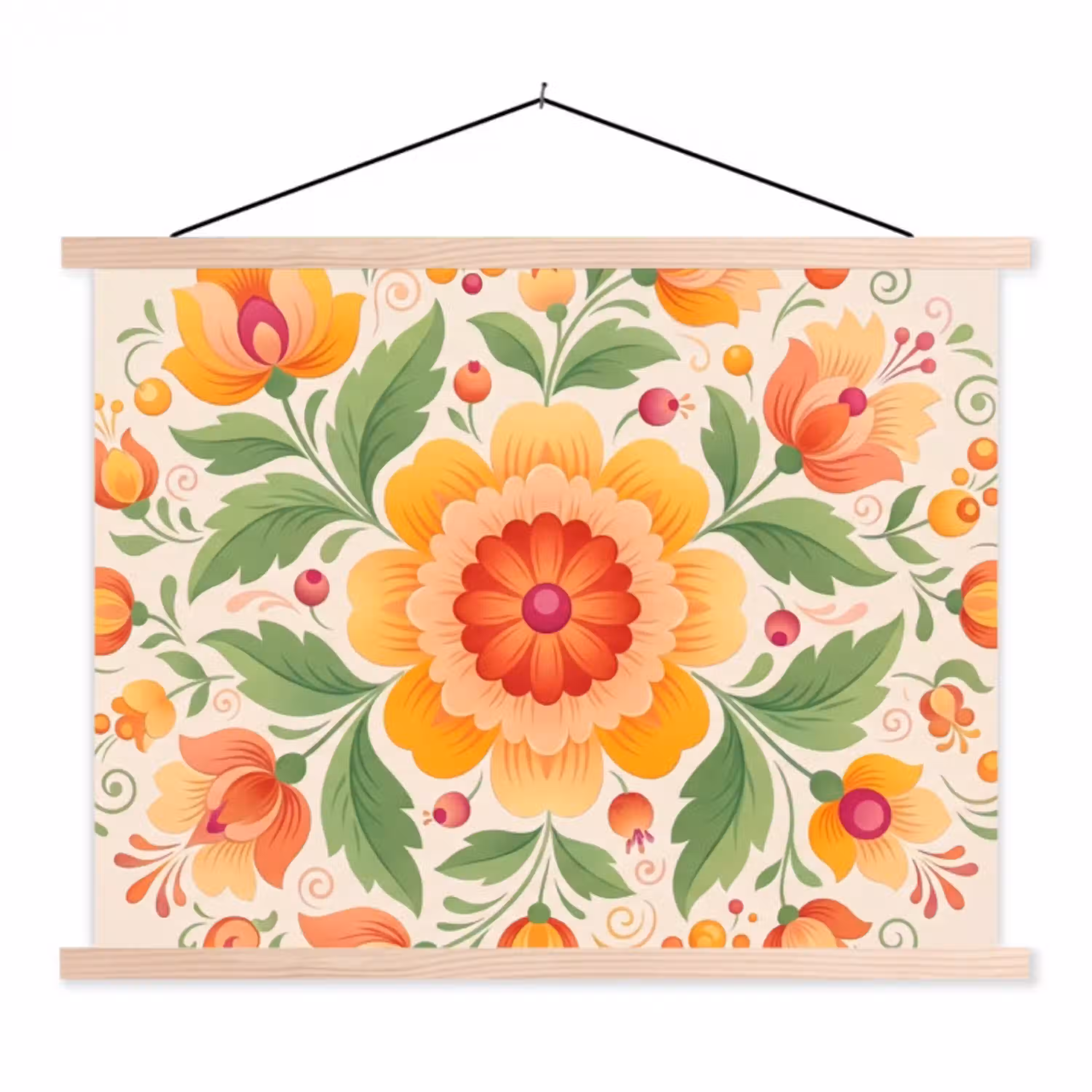 Bloemen - Patroon - Decoratief - Oranje textielposter latten blank klein -3d