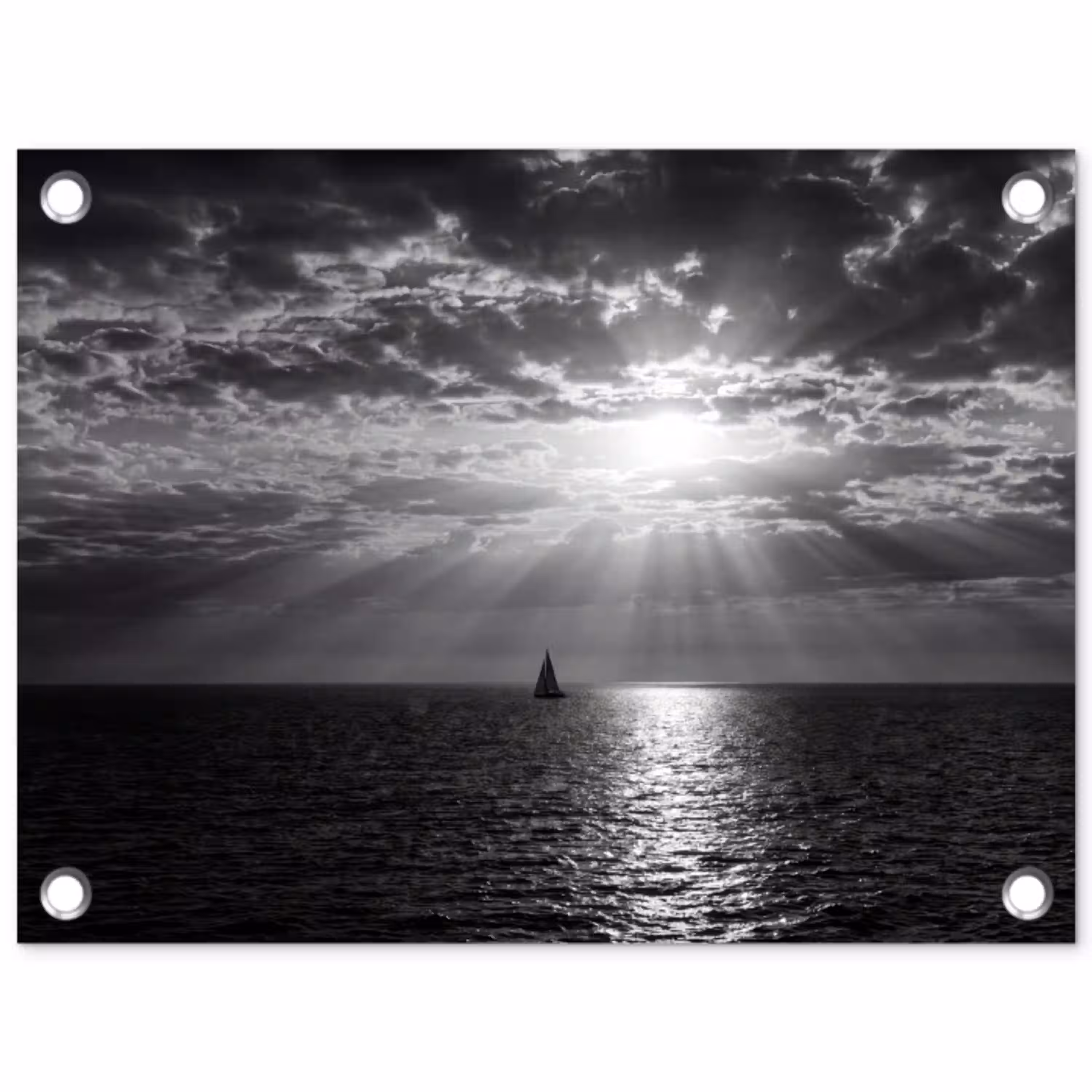 Water - Boot - Lucht - Natuur - Zwart-wit tuinposter los doek klein -3d