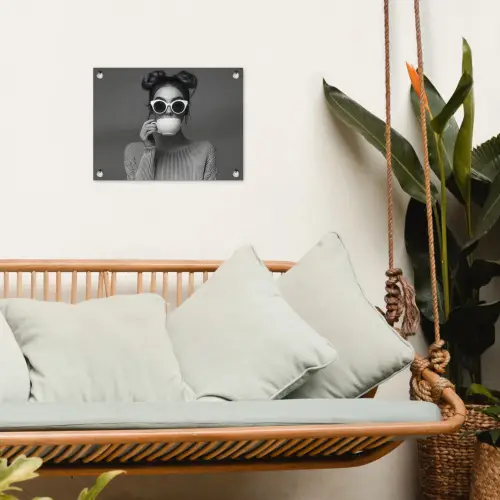 Vrouw - Koffie - Zwart - Wit tuinposter los doek klein -sfeer7