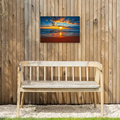 Zee - Zonsondergang - Strand - Wolken - Oranje Tuinposter op houten frame 2 cm dik klein -sfeer4