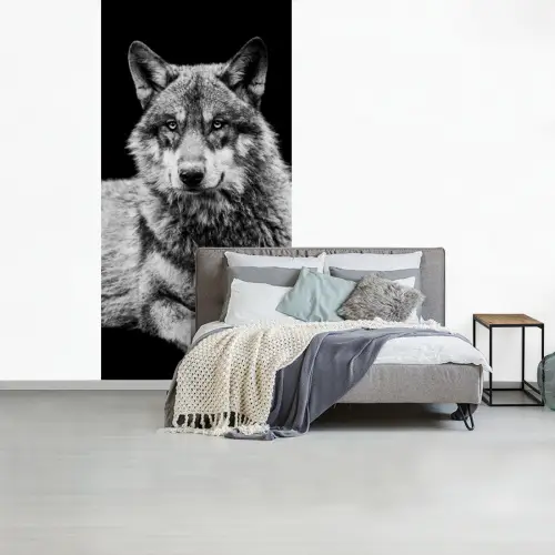 Wilde dieren - Wolf - Zwart - Wit fotobehang vinyl groot -slaapkamer