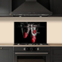 Frambozen - Fruit - Stilleven - Water - Zwart - Rood keuken achterwand spatscherm klein -sfeer1