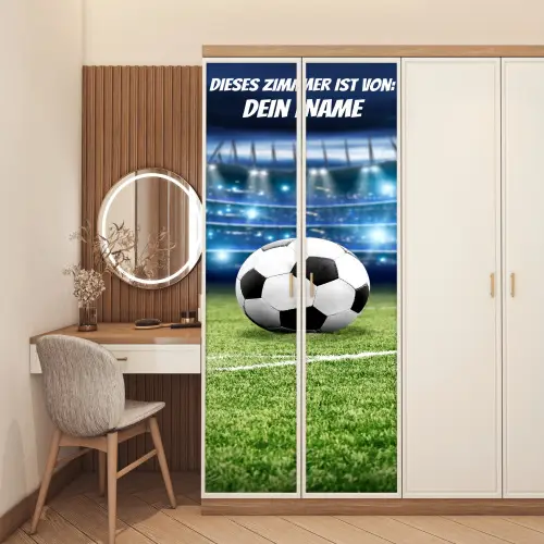 Fußball im Stadion mit Namensfeld. deurposter klein -sfeer3