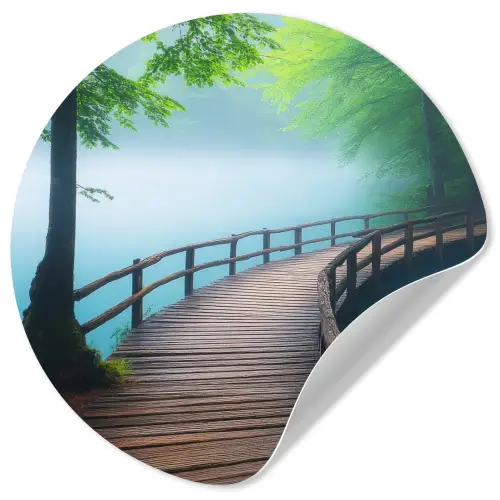 Brug - Water - Rivier - Bos Wandcirkel behangsticker klein -3d