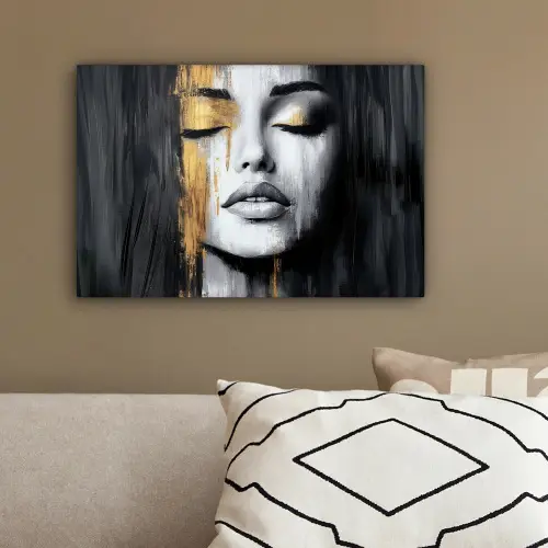 Gezicht - Vrouw - Penseelstreken - Abstract canvas 2cm klein -sfeer3