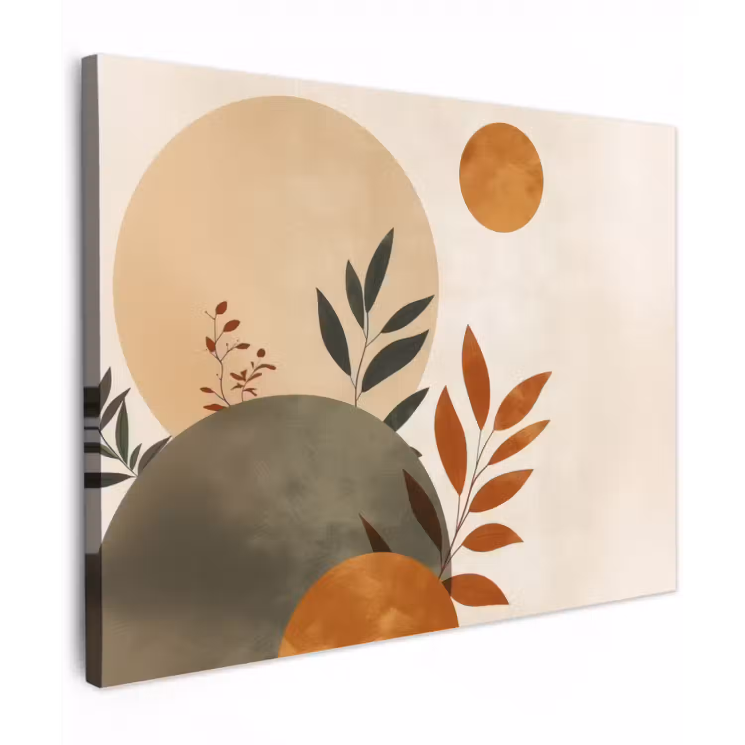 Leinwandbild - Formen - Rund - Blätter - Beige