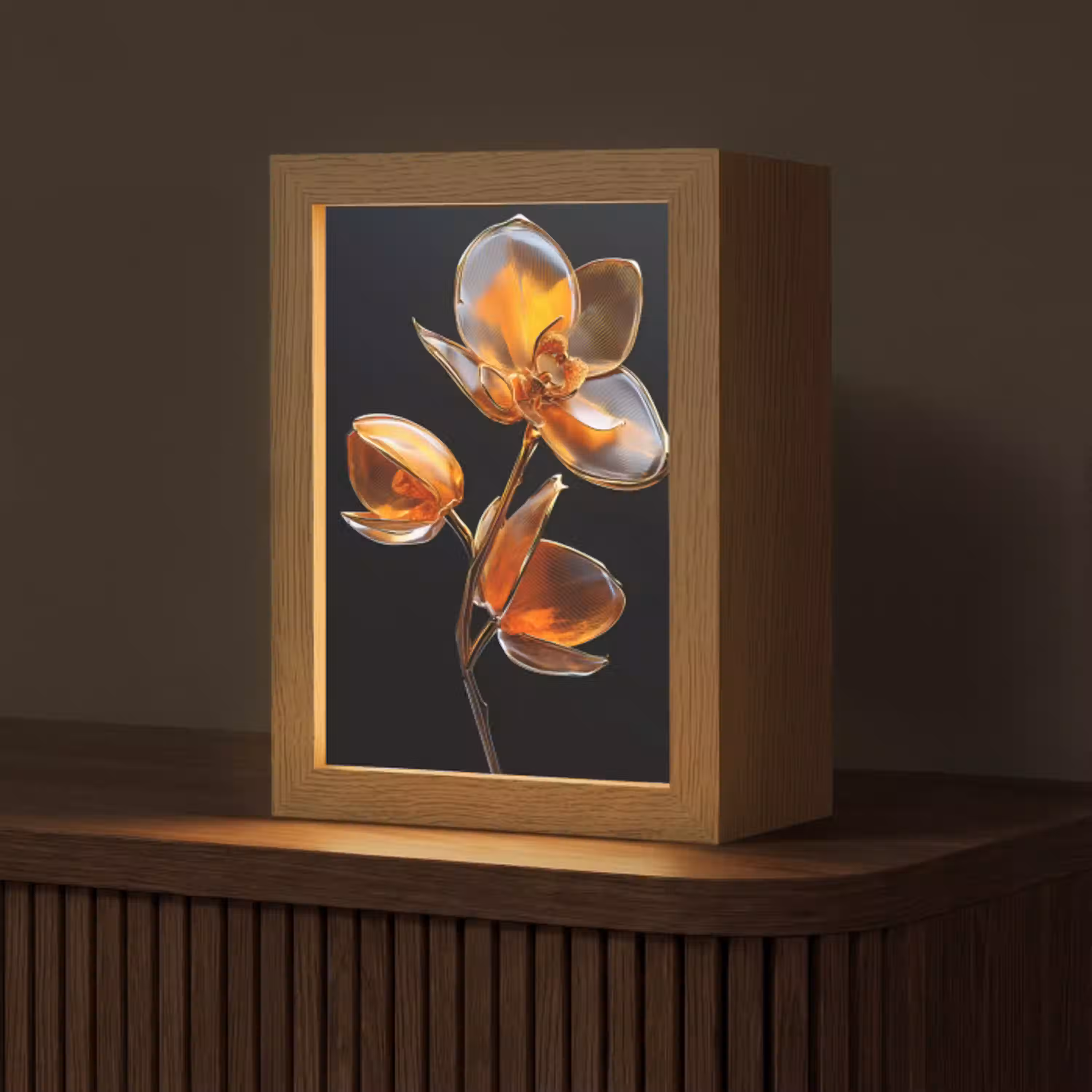 Bloem - Orchidee - Oranje Light Box met kabel (Tafellamp) klein -z3d_website