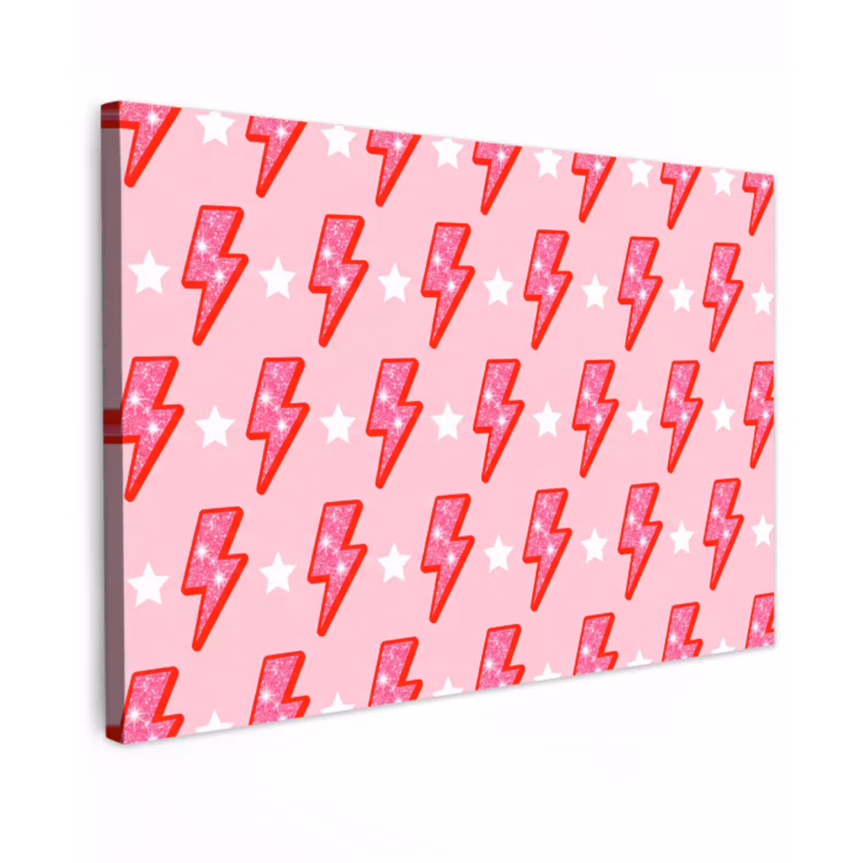 Patroon - Bliksem - Ster - Glitter - Roze Tuinposter op houten frame 2 cm dik klein -3d