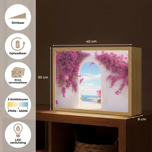 Zee - Roze - Bloemen - Poort Light Box met batterij (Wandlamp) middel -USP_websiteoverzichtNL