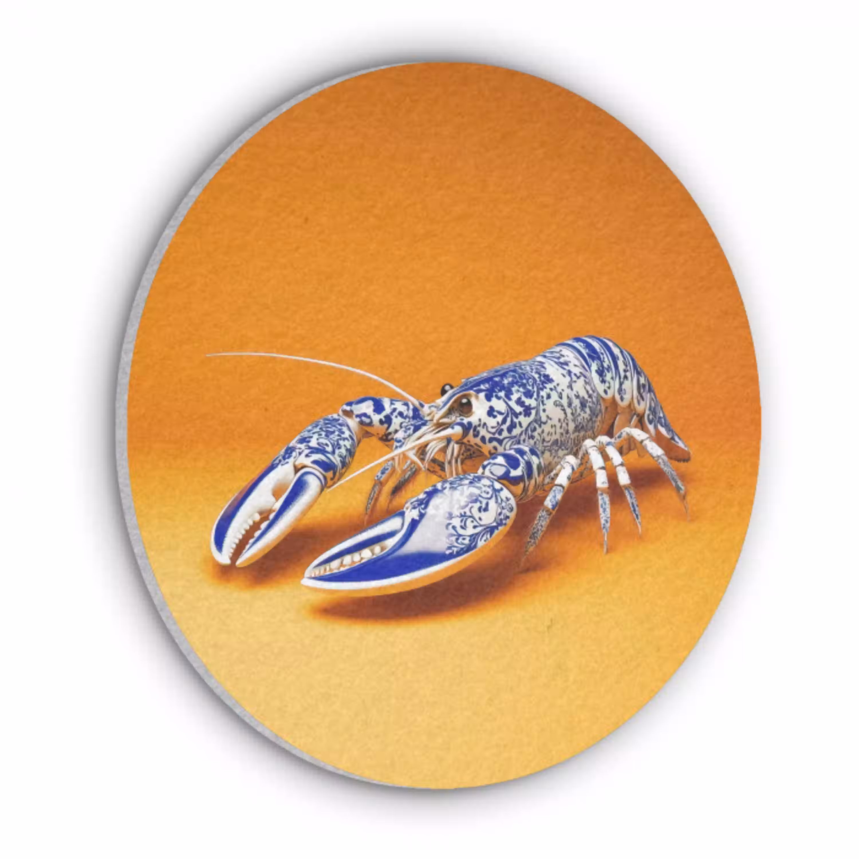 Kreeft - Delftsblauw - Schild - Stoer - Oranje Akoestische PET Vilt - Rond klein -3d