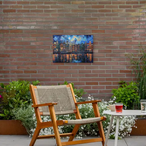 Grachten Amsterdam - Huizen - Stad - Kleurrijk Tuinposter op houten frame 2 cm dik klein -sfeer3