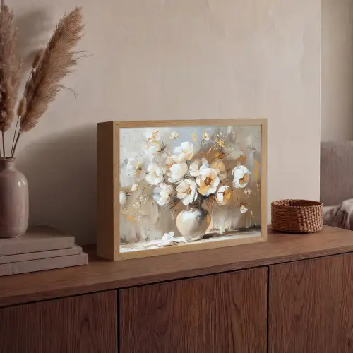 Vaas - Bloemen - Kunst - Goud Light Box met batterij (Wandlamp) middel -sfeer2