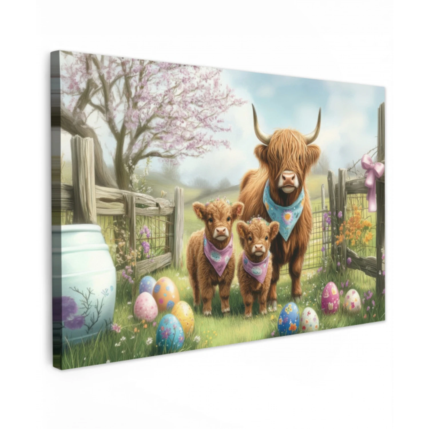 Schotsehooglanders - Paaseieren - Lente Tuinposter op houten frame 2 cm dik klein -3d