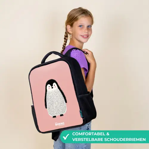 Pinguïn - Stippen - Roze - Minimalistisch Rugzak - Zwart middel -sfeer6_NL