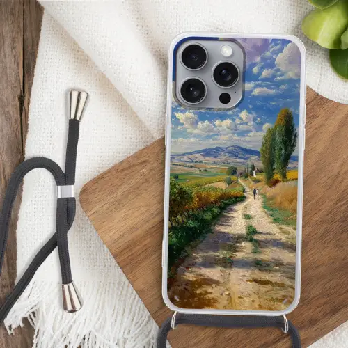 Mensen - Wandelen - Zandpad - Velden Hoesje iPhone 16 Pro Max met koord klein -sfeer4