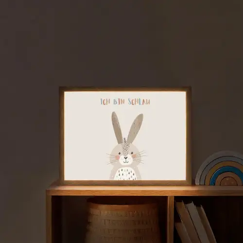 Konijn - Beige - Dier - Slim  - Quote Light Box met batterij (Wandlamp kind) middel -sfeer1_kind