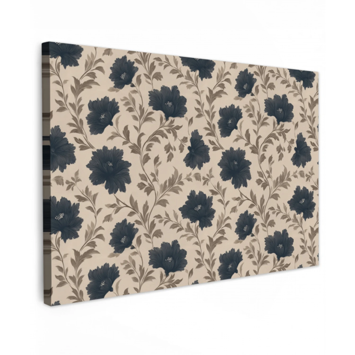 Motief - Bloemen - Zwart - Beige canvas 2cm klein 34 -z3d
